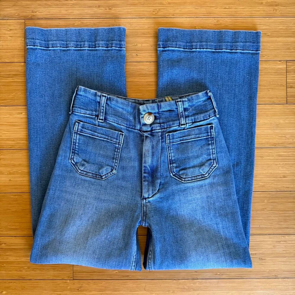 Maeve The Colette Jeans 24 Classic Blue Denim High Rise Wide Leg Cropped Stretch